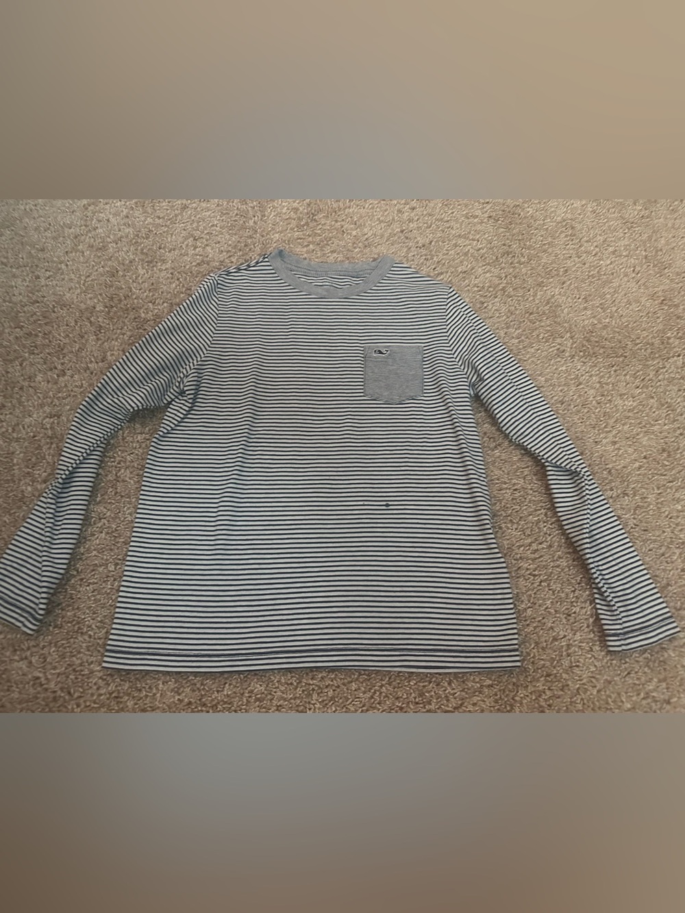 Vineyard Vines Gray and White Striped Long Sleeve Pocket Tee